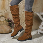 Flavie | Chunky Knee High Wide Fit Slouchy Boots — Light Brown