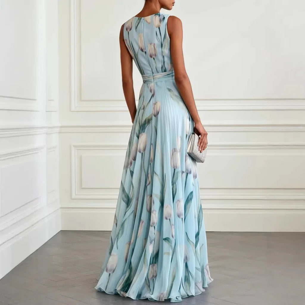 Josephine | Tulip Print V-Neck Maxi Wedding Guest Dress