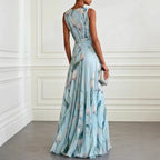 Josephine | Tulip Print V-Neck Maxi Wedding Guest Dress