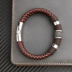 Sterling | Mens Bracelet Leather Wrap Stainless Steel Casual