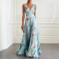 Josephine | Tulip Print V-Neck Maxi Wedding Guest Dress
