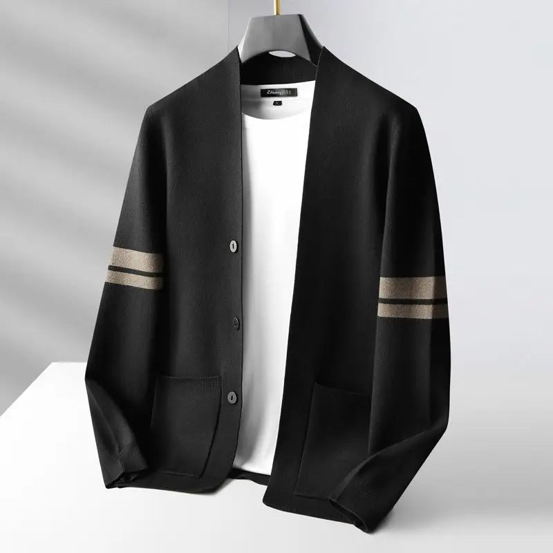 Katarina | Chunky Cable Knit Lightweight Cream Cardigan Sweater — Black