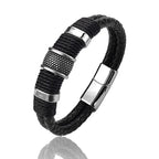 Sterling | Mens Bracelet Leather Wrap Stainless Steel Casual