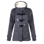 Juliette | Wool Blend Faux Fur Hood Fleece Zip Up Long Black Pink Coat Jacket — Dark Grey
