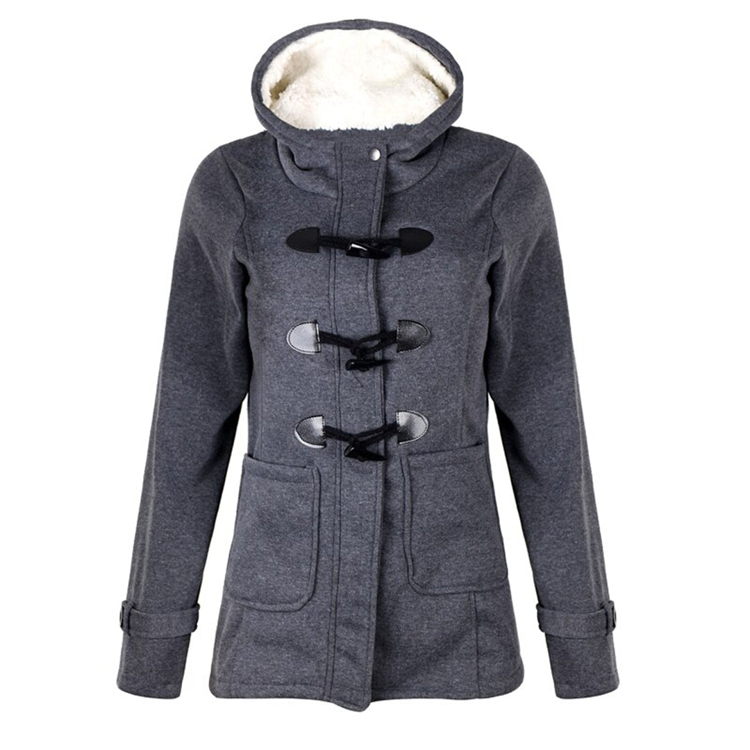 Juliette | Wool Blend Faux Fur Hood Fleece Zip Up Long Black Pink Coat Jacket — Dark Grey