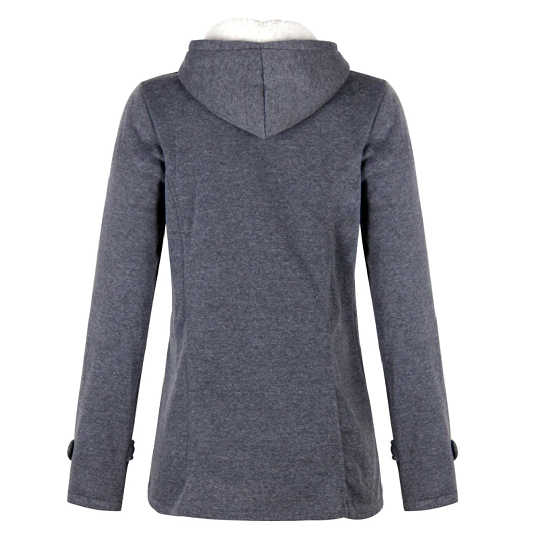 Juliette | Wool Blend Faux Fur Hood Fleece Zip Up Long Black Pink Coat Jacket