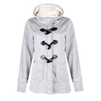 Juliette | Wool Blend Faux Fur Hood Fleece Zip Up Long Black Pink Coat Jacket — Light Grey