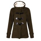 Juliette | Wool Blend Faux Fur Hood Fleece Zip Up Long Black Pink Coat Jacket — Olive Green