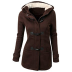 Juliette | Wool Blend Faux Fur Hood Fleece Zip Up Long Black Pink Coat Jacket — Dark Brown