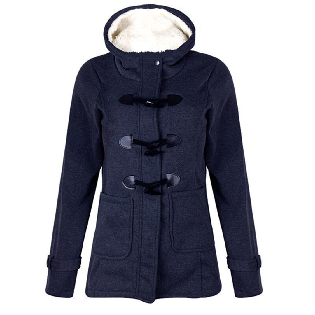 Juliette | Wool Blend Faux Fur Hood Fleece Zip Up Long Black Pink Coat Jacket