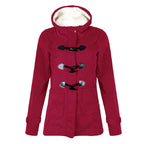 Juliette | Wool Blend Faux Fur Hood Fleece Zip Up Long Black Pink Coat Jacket — Red