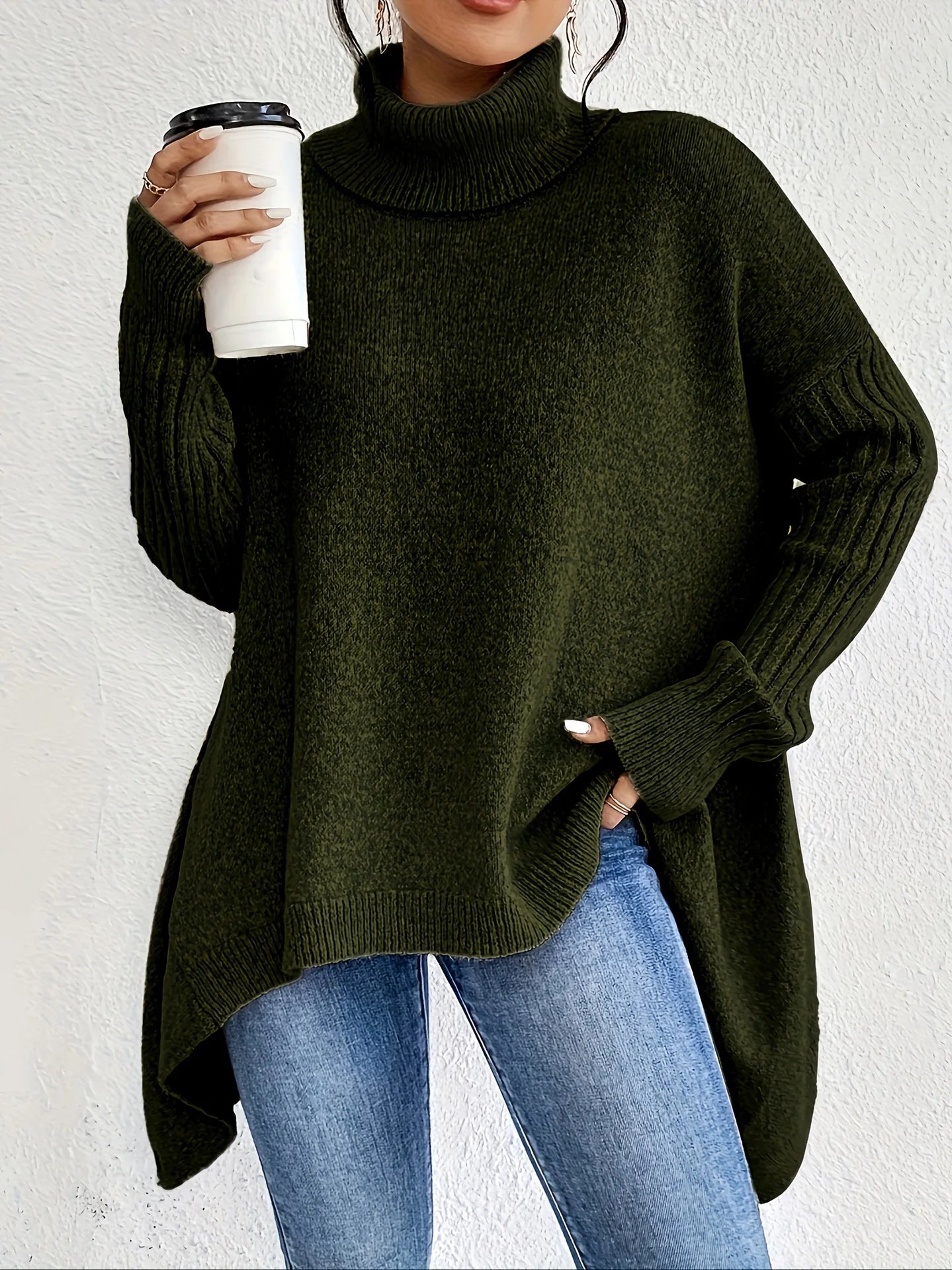 Coralie | Oversized Turtleneck Sweater With Asymmetric Hem