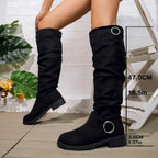 Flavie | Chunky Knee High Wide Fit Slouchy Boots — Black