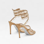 Cordelia | Gold Block Heels For Wedding With Crystal Embellishment