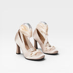 Honorine | Gold Block Heels For Wedding With Ribbon Lace Up