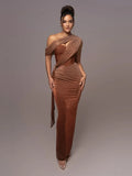 Juliette | Draped Asymmetric Statement Maxi Evening Dress