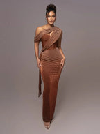 Juliette | Draped Asymmetric Statement Maxi Evening Dress