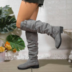Flavie | Chunky Knee High Wide Fit Slouchy Boots — Light Grey