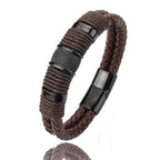 Sterling | Mens Bracelet Leather Wrap Stainless Steel Casual