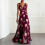 Josephine | Tulip Print V-Neck Maxi Wedding Guest Dress