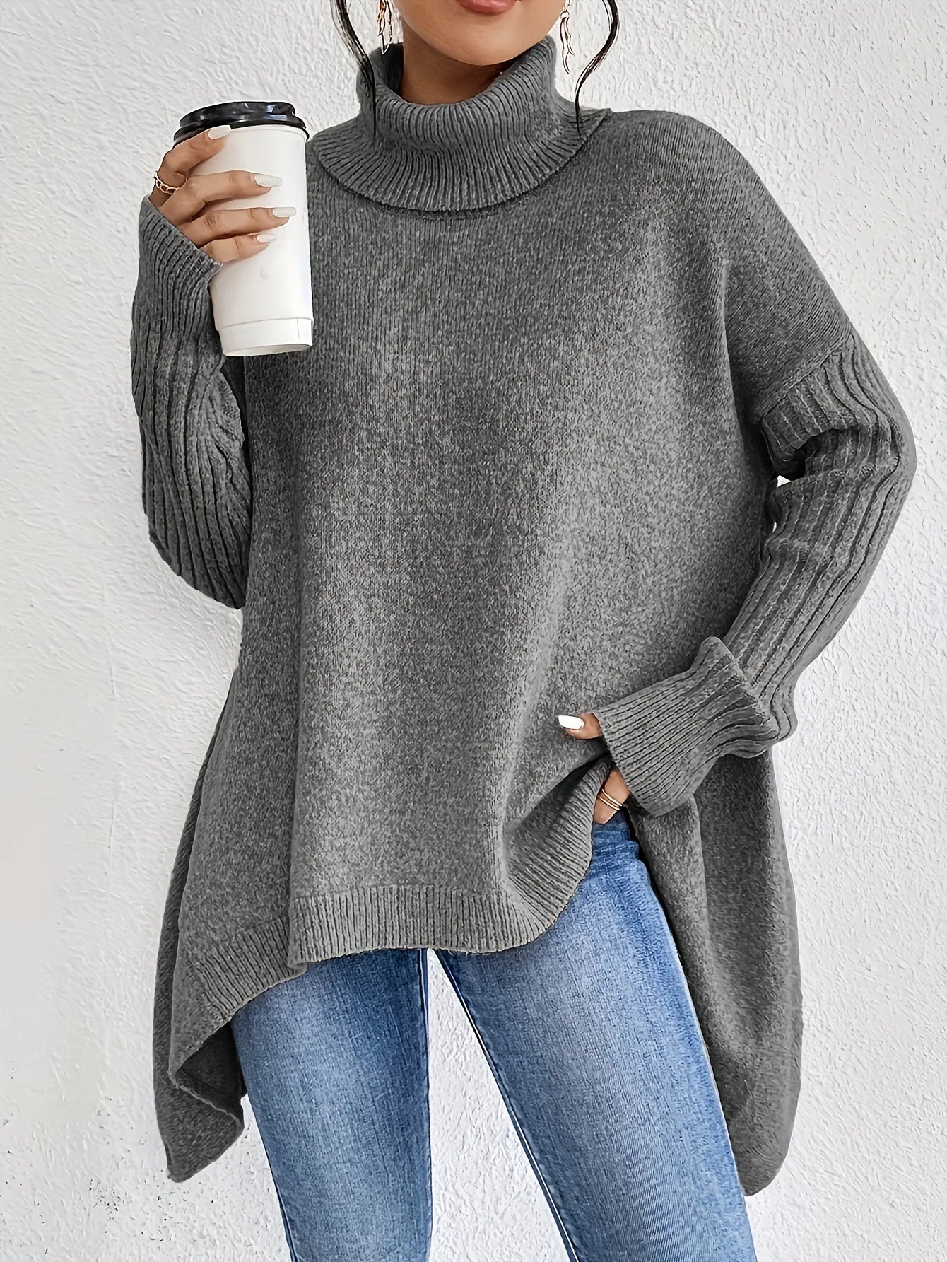 Coralie | Oversized Turtleneck Sweater With Asymmetric Hem