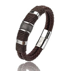 Sterling | Mens Bracelet Leather Wrap Stainless Steel Casual