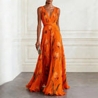 Josephine | Tulip Print V-Neck Maxi Wedding Guest Dress