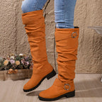 Flavie | Chunky Knee High Wide Fit Slouchy Boots — Orange