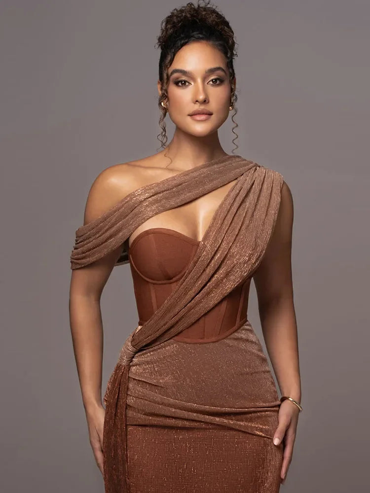 Juliette | Draped Asymmetric Statement Maxi Evening Dress
