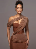 Juliette | Draped Asymmetric Statement Maxi Evening Dress