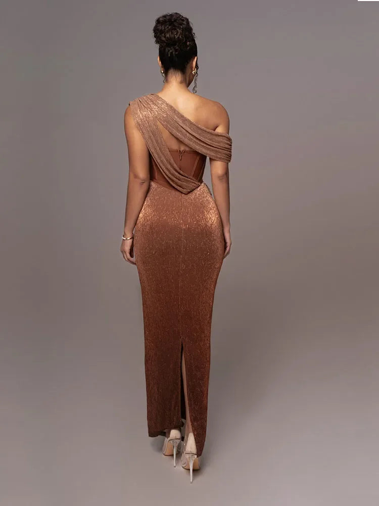 Juliette | Draped Asymmetric Statement Maxi Evening Dress