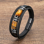 Phineas | Mens Bracelet Braided Leather Tiger Eye Casual