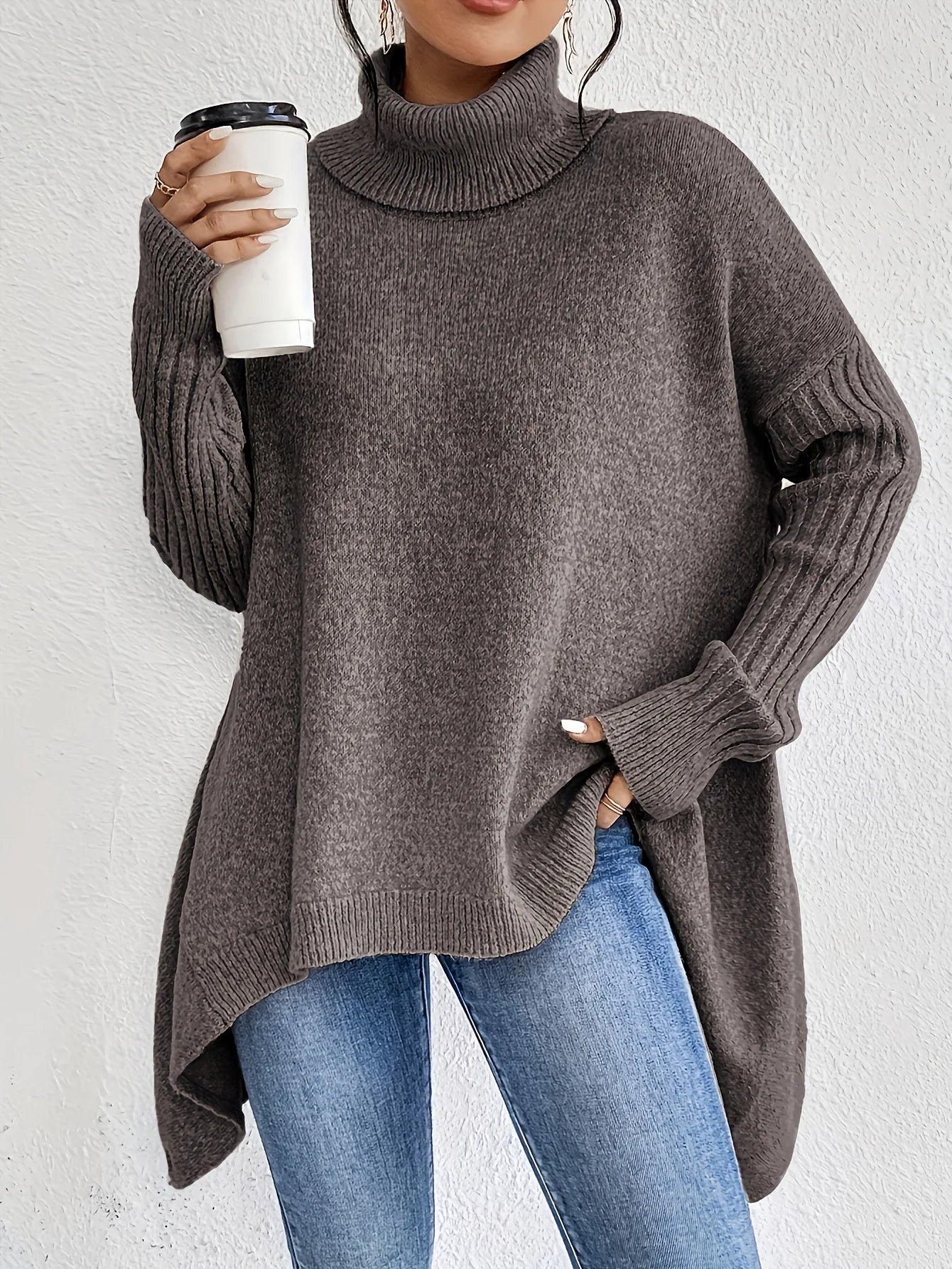 Coralie | Oversized Turtleneck Sweater With Asymmetric Hem