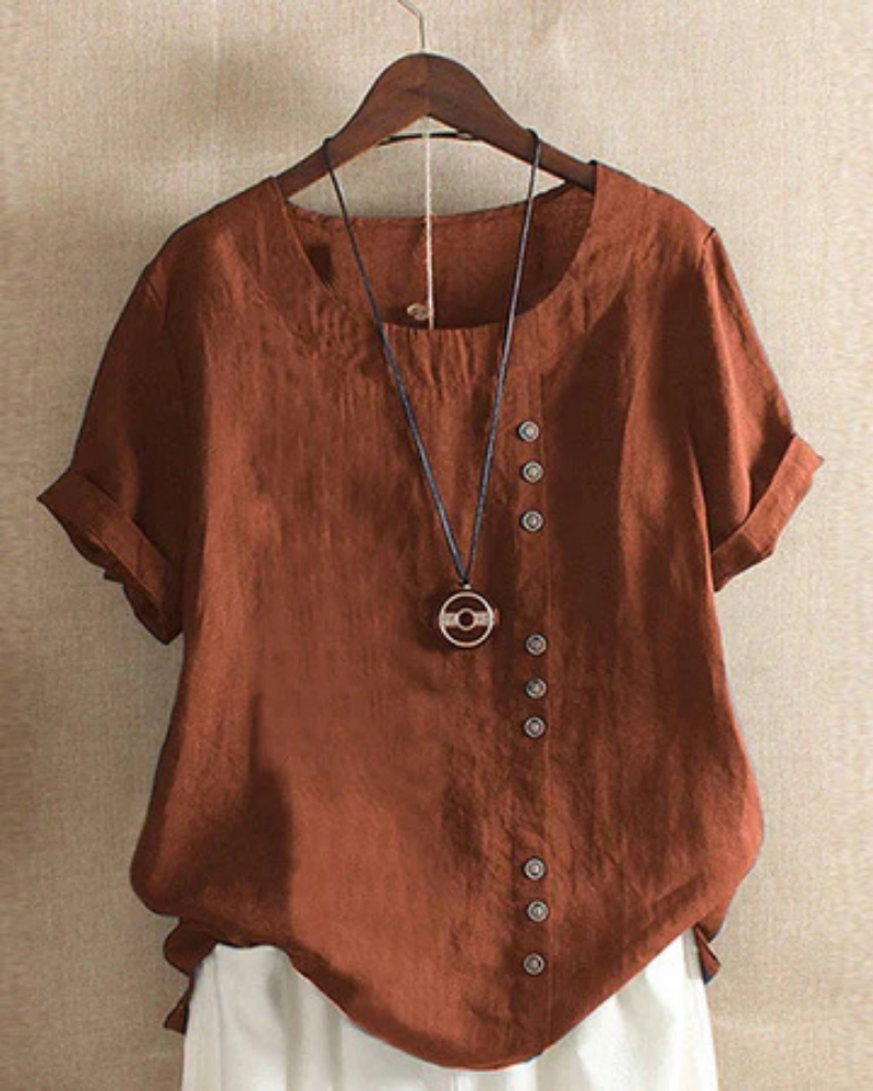 Quintessa | Linen Short Sleeve Button Front Tunic Top