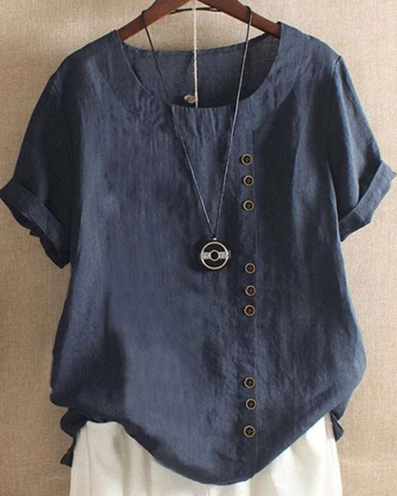Quintessa | Linen Short Sleeve Button Front Tunic Top