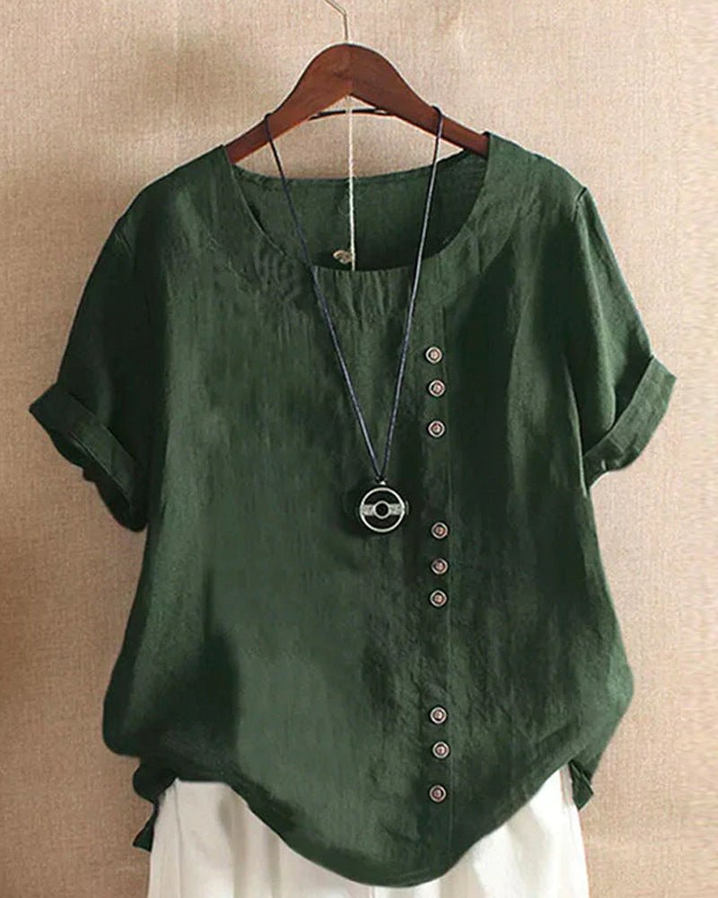 Quintessa | Linen Short Sleeve Button Front Tunic Top
