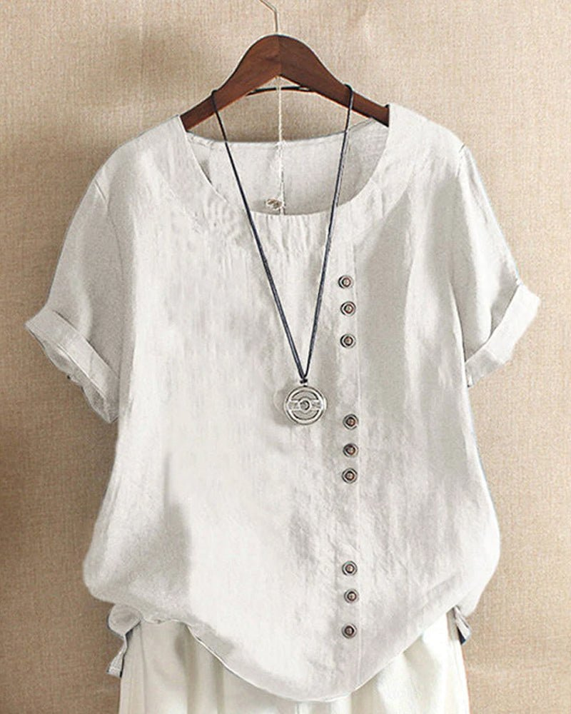 Quintessa | Linen Short Sleeve Button Front Tunic Top