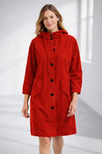 Lavinia | Longline Hooded Wool Winter Coat Black Fur Puffer — Red