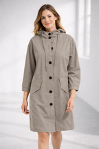 Lavinia | Longline Hooded Wool Winter Coat Black Fur Puffer — Beige