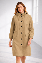 Lavinia | Longline Hooded Wool Winter Coat Black Fur Puffer — Apricot
