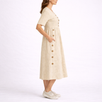 Lavinia | Striped Babydoll Midi Dress In Blue Beige Grey