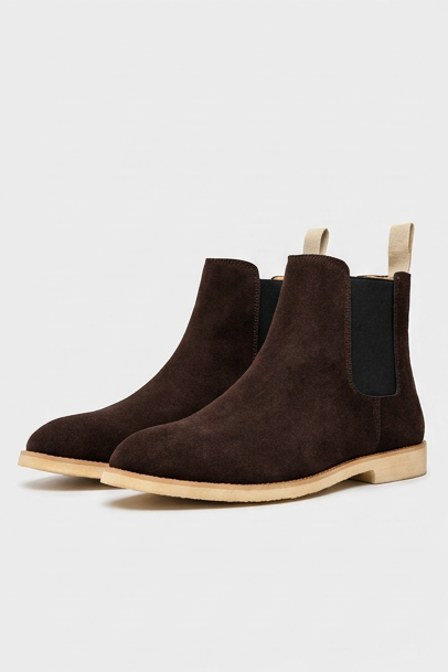 Yorick | Black Suede Leather Chelsea Ankle Boots Smart Casual — Chocolat Brown