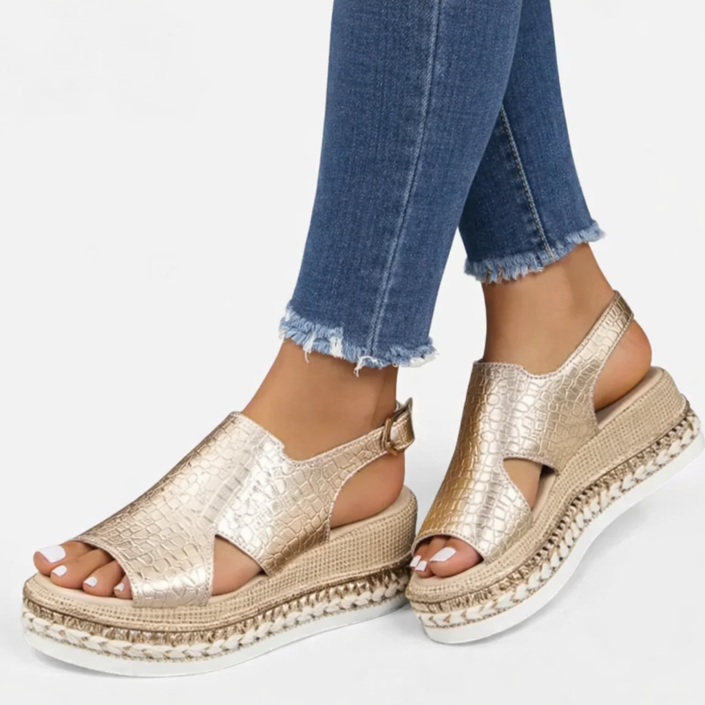 Dominique | Supportive Comfort Wedge Sandals with Metallic Finish