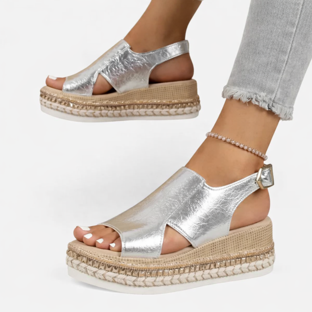 Dominique | Supportive Comfort Wedge Sandals with Metallic Finish
