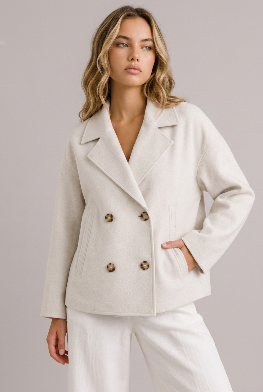 Violaine | Cropped Black Leather Puffer Blazer Jacket — White