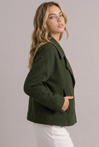 Violaine | Cropped Black Leather Puffer Blazer Jacket