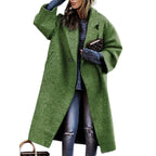 Vivienne | Double Breasted Black Herringbone Wool Trench Coat
