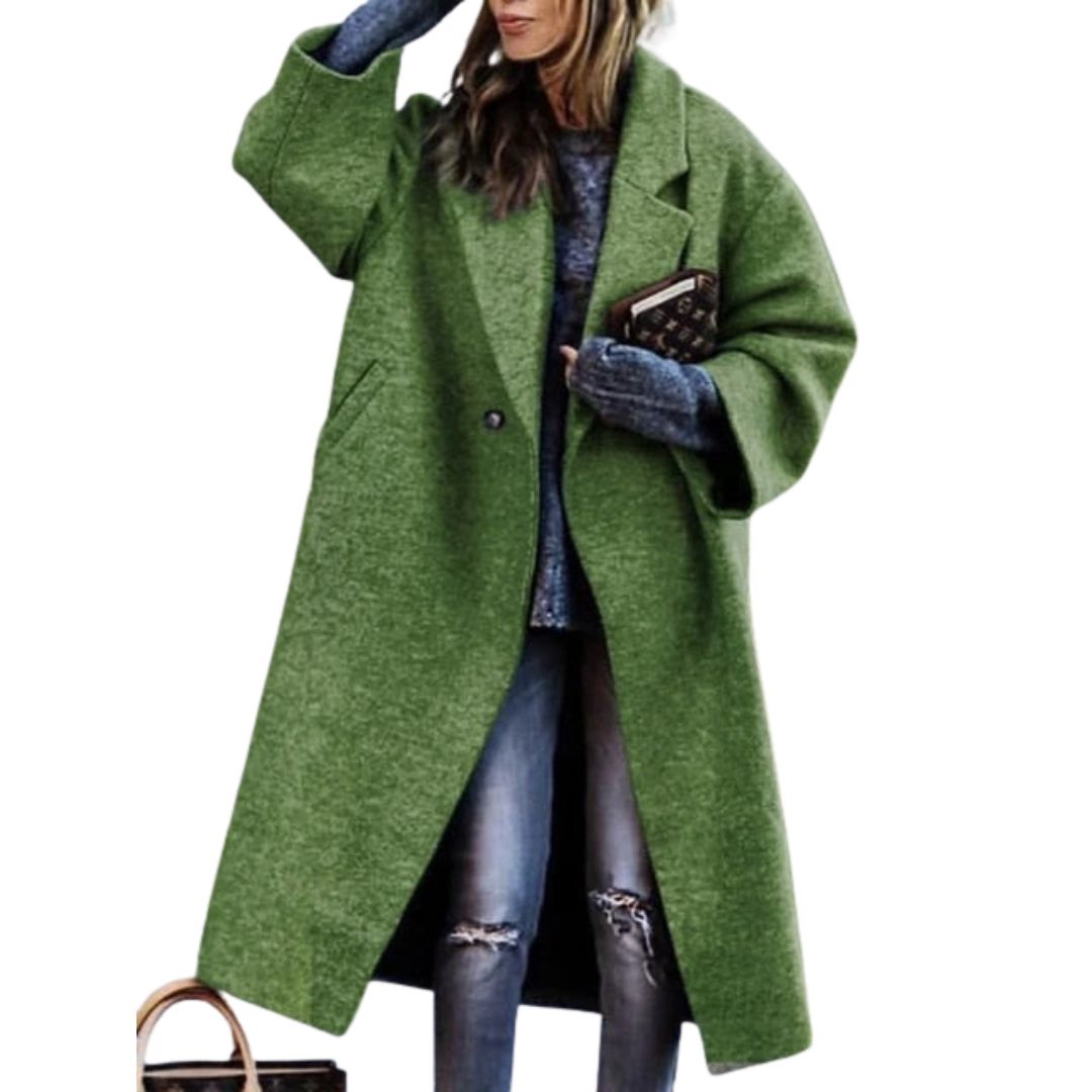 Vivienne | Double Breasted Black Herringbone Wool Trench Coat