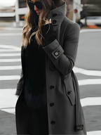 Wilhelmina | Belted Fur Trim Classic Brown White Black Trench Coat — Grey