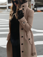 Wilhelmina | Belted Fur Trim Classic Brown White Black Trench Coat — Beige